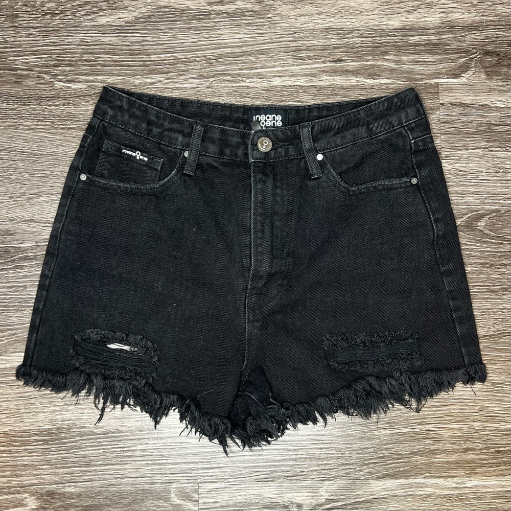 InsaneGene Black Distressed Denim Shorts